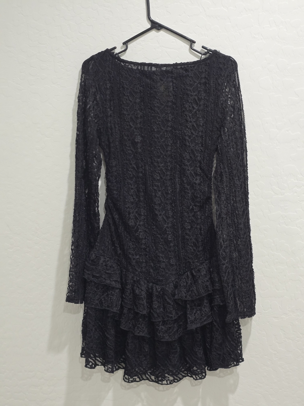 Free People Black Lace Long Sleeve Ruffle Mini Dress - Picture 4 of 6
